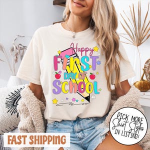 Chemise d'enseignante girly joyeux premier jour d'école, sac d'école, chemise noeud livre crayon, chemise 1er jour d'école, chemise BCBG pour la rentrée