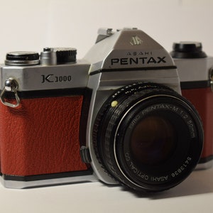 Vintage Pentax K1000 35mm SLR Camera with Colored Leather