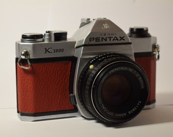 Vintage Pentax K1000 35mm SLR Camera with Colored Leather