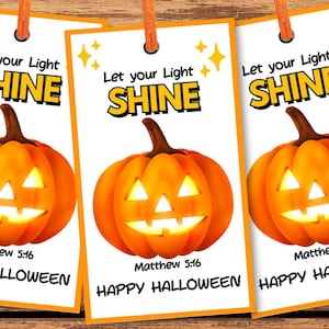 Let Your Light Shine Halloween Gift Tags Printable | Christian Trick or Treat Tags | Fall Festival Favor Tags | Sunday School & Church Tags