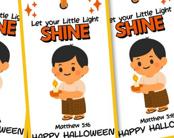 Let Your Light Little Shine Halloween Gift Tags Printable | Christian Trick or Treat Tags | Fall Festival Favor & Sunday School Church Tags