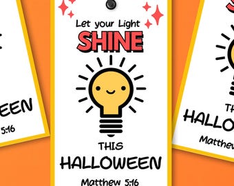 Let Your Light Shine Halloween Gift Tags Printable | Christian Trick or Treat Tags | Fall Festival Favor Tags | Sunday School & Church Tags