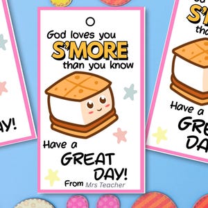 God Loves You S&#39;More Back to School Gift Tags | Christian Printable Gift Tags for Students | S’mores Favor Tags | Student Welcome Gift Tags