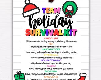 Editable Team Holiday Survival Kit Gift Tags | Employee Appreciation Christmas Tags | Editable Canva Template | Office Holiday Gift Tags