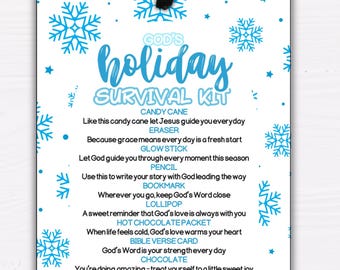 Editable God's Holiday Survival Kit Gift Tags, Survival Kit Bible Theme Gift Tags, Editable Canva Template, Sunday School Favor Tags