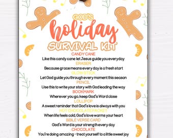 Editable God's Holiday Survival Kit Gift Tags, Survival Kit Bible Theme Gift Tags, Editable Canva Template, Sunday School Favor Tags
