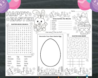 Mantel individual de Pascua / Página de actividades de Pascua / Página para colorear de Pascua / Tamaño carta / A4 / Imprimible / Descarga instantánea en PDF