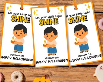 Let Your Light Little Shine Halloween Gift Tags Printable | Christian Trick or Treat Tags | Fall Festival Favor & Sunday School Church Tags