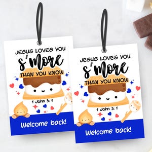 Jesus Loves You S’more Than You Know Gift Tags | 1 John 3:1 Printable | Christian Back to School Favor Tags | Bible Verse Treat Tag for Kids