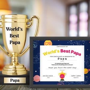 Certificado de "El Mejor Papá del Mundo" / Regalo del Día del Padre / Regalo de Cumpleaños / Regalo para Papá / Carta EE. UU. / Tamaño A4 / Descarga instantánea en PDF imprimible