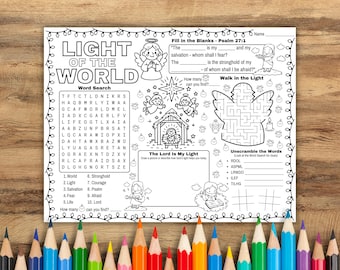 Christian Coloring Activity Page for Kids, Bible Verse Activity Sheet, Kids Coloring Page, Kids Activity Worksheet, Sunday School Craft