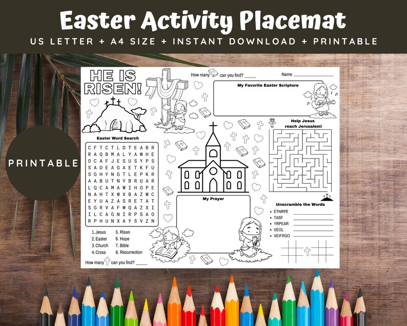 He is Risen Easter Activity Placemat | Easter Bible Activity Page for ...