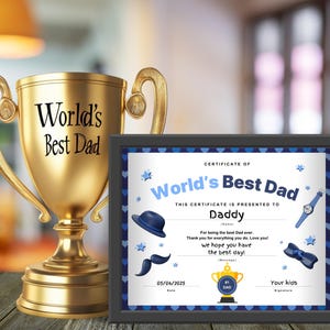 Certificado de "El mejor papá del mundo" / Regalo del Día del Padre / Regalo de cumpleaños para papá / Regalo para papá / Carta de EE. UU. / Tamaño A4 / Descarga instantánea en PDF imprimible