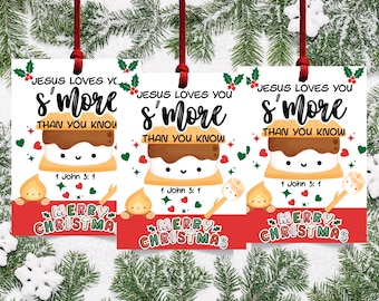 Jesus Loves You Smore Than You Know Christmas Gift Tags | Christian Classroom Tags | 1 John 3:1 Favor Tags | Sunday School & Church Tags