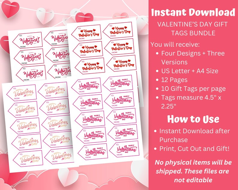 Valentine’s Day Gift Tags Bundle Printable | Classroom & Treat Bag Tags ...