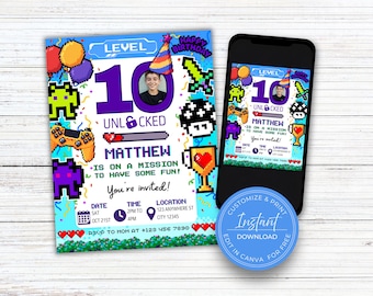 Editable Birthday Invitation, Unique Digital Invitation, Birthday Flyer, 10th Birthday, Kids Birthday Invite, Party Flyer, Canva Template