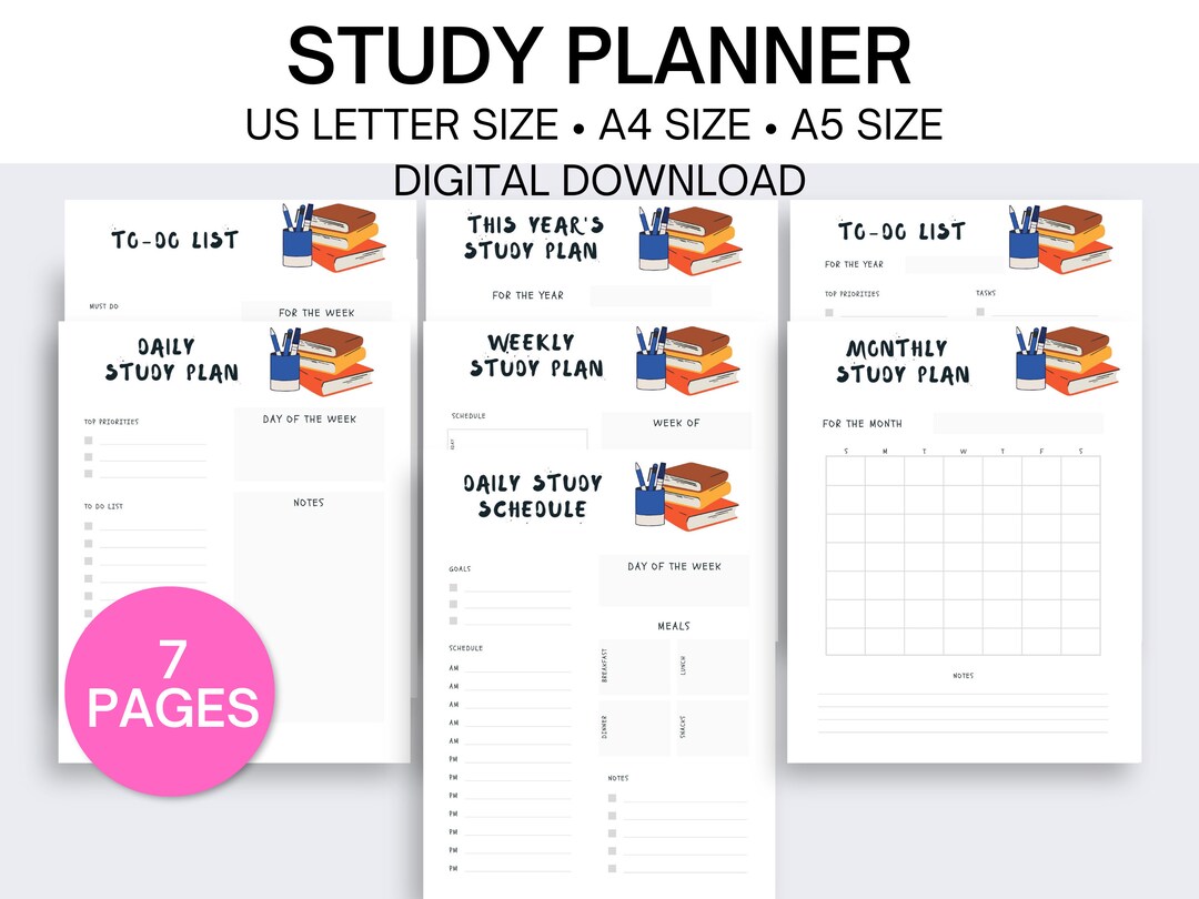 Study Planner Printable Study Planner Undated Study Planner Letter Size ...