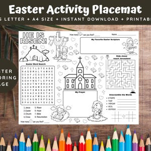 He is Risen Easter Activity Placemat | Easter Bible Activity Page for ...