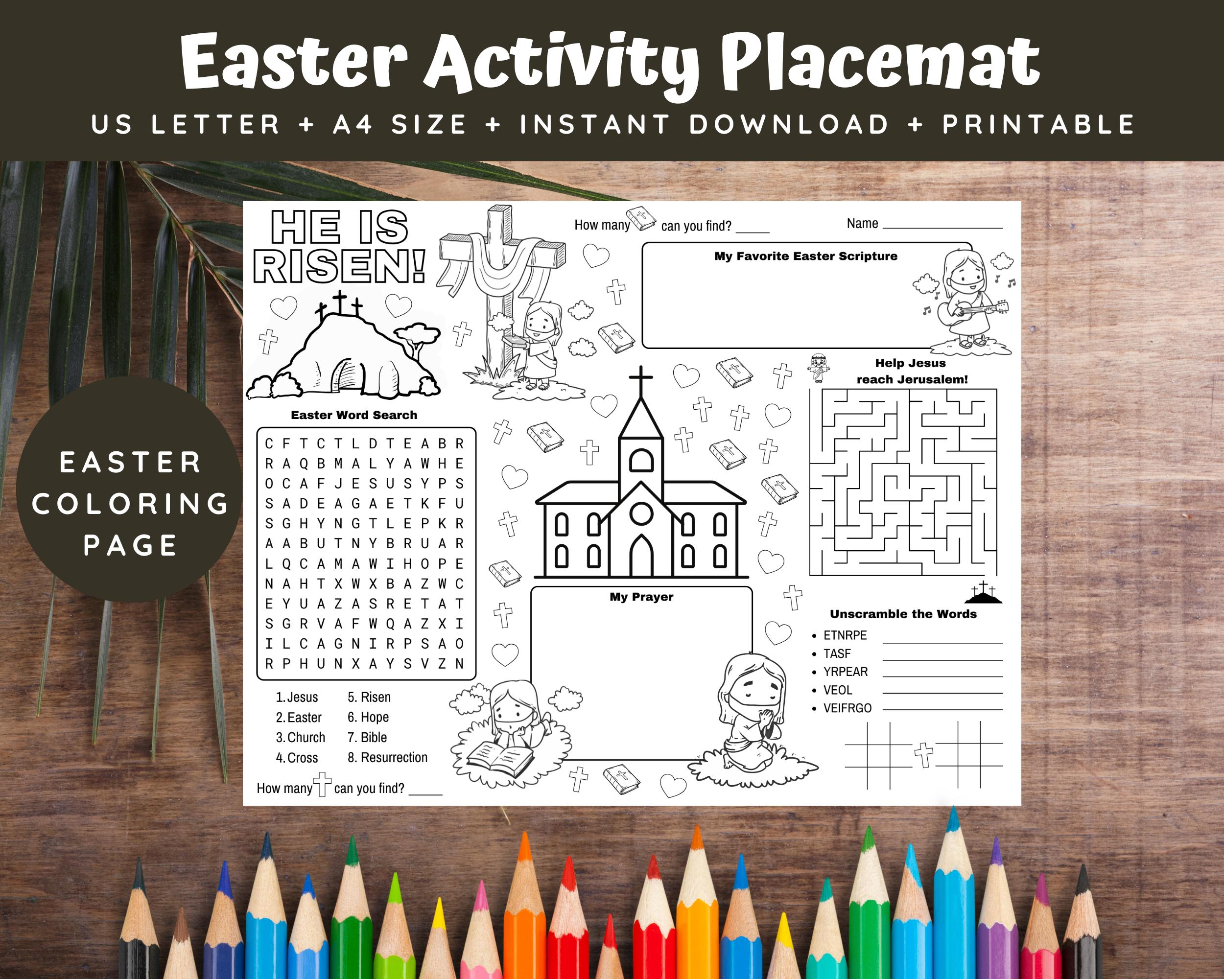 He is Risen Easter Activity Placemat | Easter Bible Activity Page for ...
