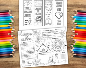 Jesus is Alive Activity Bundle for Kids, Bible Activity Page, Bookmarks to Color, Christian Easter, Resurrection Craft, Sunday School Craft