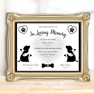 Certificado Memorial de Animal de Estimação | Presente Memorial de Animal de Estimação | Lembrança Memorial de Animal de Estimação | Presente de Perda de Animal de Estimação | Carta EUA | Tamanho A4 | Download Instantâneo PDF para Impressão