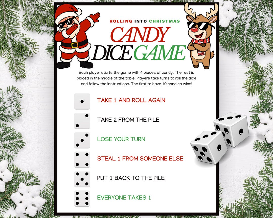 Christmas Candy Dice Game for Tweens Printable | Fun Holiday Dice Game ...