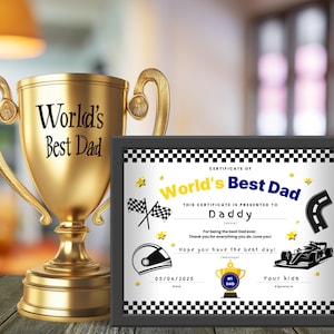 Certificado de "El mejor papá del mundo" / Regalo del Día del Padre / Regalo de cumpleaños para papá / Regalo para papá / Carta de EE. UU. / Tamaño A4 / Descarga instantánea en PDF imprimible