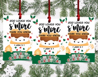 God Loves You Smore Than You Know Christmas Gift Tags, Christian Classroom Tags, Favor Tags, Sunday School, Printable Gift Tags
