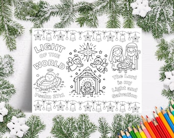 Light of the World Psalm 27:1 Coloring Page, Christian Bible Verse Coloring, Kids Scripture Activity, Religious Coloring, Sunday School