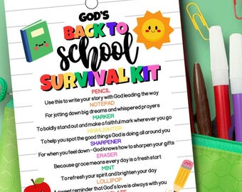 God’s Back to School Survival Kit, Survival Kit Tags, Christian Gift Tags, First Day of School, Faith Based Gifts, Care Package Gift