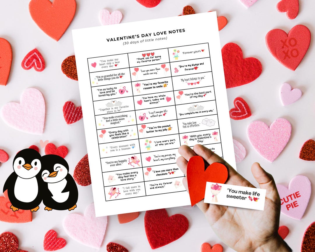 Valentine’s Day Love Notes Printable | Cute Love Notes for Him or Her ...