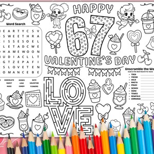Mantel individual con actividades de San Valentín para preadolescentes / 67 imprimibles de San Valentín / 67 hojas de actividades de San Valentín para el aula / Aula de San Valentín para preadolescentes