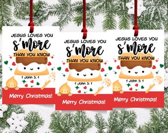 Jesus Loves You Smore Than You Know Christmas Gift Tags | Christian Classroom Tags | 1 John 3:1 Favor Tags | Sunday School & Church Tags