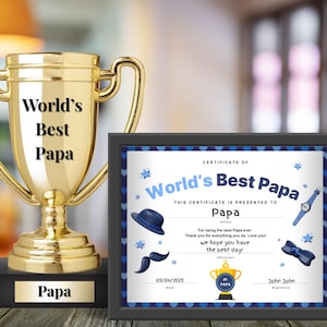Certificado de "El Mejor Papá del Mundo" / Regalo del Día del Padre / Regalo de Cumpleaños / Regalo para Papá / Carta EE. UU. / Tamaño A4 / Descarga instantánea en PDF imprimible