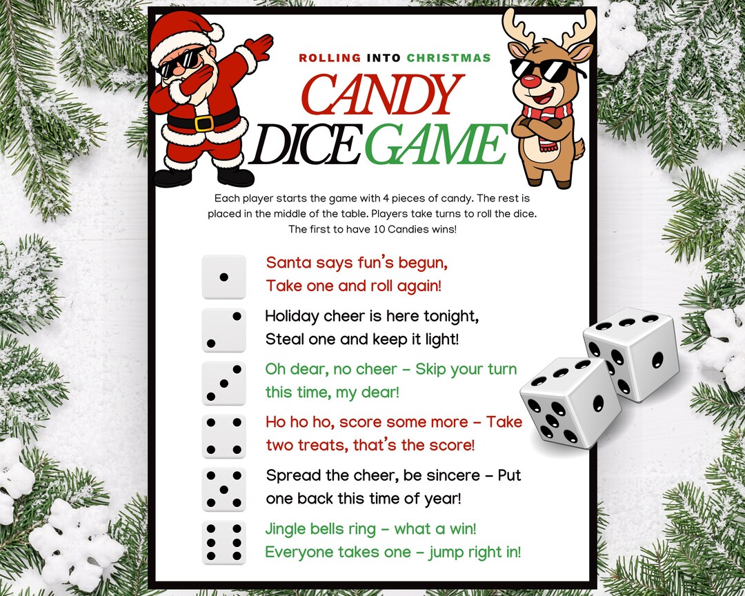 Christmas Candy Dice Game for Tweens Printable | Fun Holiday Dice Game ...