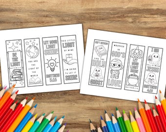 Bible Themed Coloring Bookmarks Bundle | Halloween Bible Themed & Let Your Light Shine Bookmarks | Sunday School Craft | Book Lover Gift