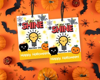 Let Your Light Shine Halloween Gift Tags Printable | Christian Trick or Treat Tags | Fall Festival Favor Tags | Sunday School & Church Tags