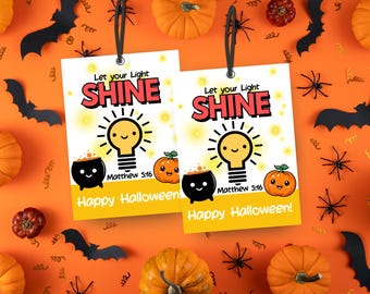 Let Your Light Shine Halloween Gift Tags Printable | Christian Trick or Treat Tags | Fall Festival Favor Tags | Sunday School & Church Tags