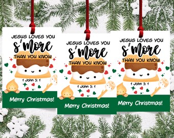 Jesus Loves You Smore Than You Know Christmas Gift Tags | Christian Classroom Tags | 1 John 3:1 Favor Tags | Sunday School & Church Tags