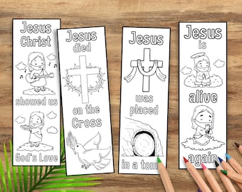 Christian Easter Bookmarks to Color, Easter Story Coloring Bookmarks for Kids, Sunday School Craft, Holy Week, Color Your Own Bookmarks