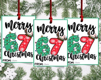 Merry 67 Christmas Gift Tags | 67 Christmas Gift Tags | Funny Teen 67 Christmas Tags | Cool Holiday Gift Tags | 67 Teen Christmas Favor Tags