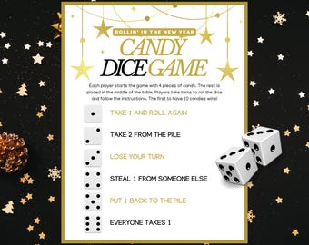 New Year Candy Dice Game for Kids Printable | Fun NYE Party Game | Kids New Years Eve Activity | Kids Holiday Party Game | Candy Dice Game