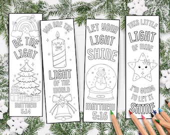 Let Your Light Shine Coloring Bookmarks Printable | Christian Bible Verse Bookmarks to Color | Inspirational Faith Craft for Kids & Adults