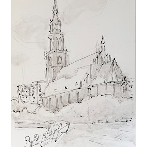Berlin Church, Oil Painting, Cardboard, 10x15cm, Original, Hand-painted