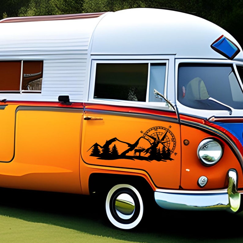 Mountain Ands Compass Caravan Decal, Caravan Sticker, Vinyl Decal