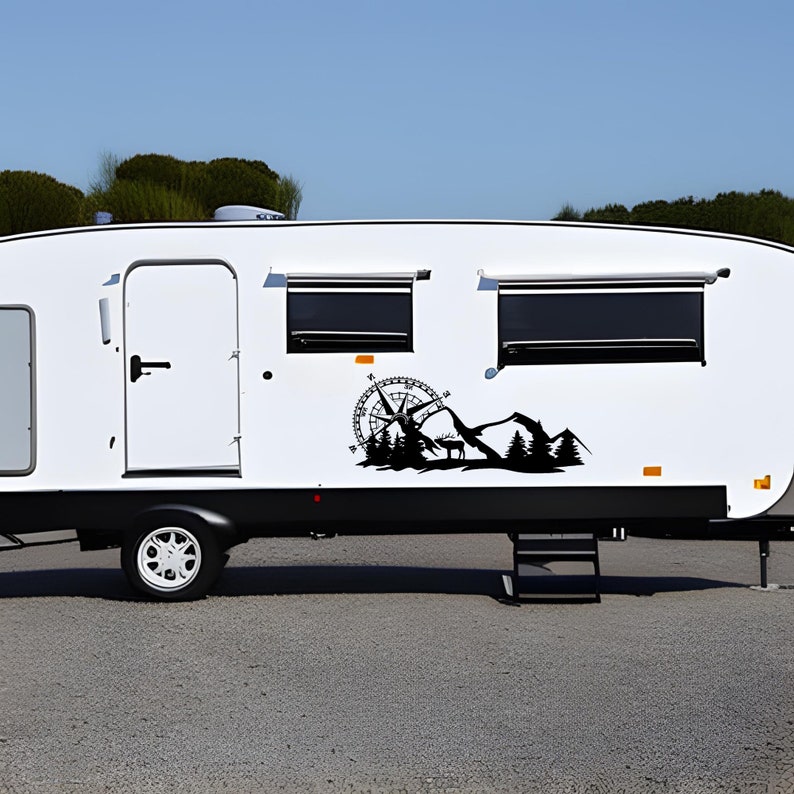 Mountain Ands Compass Caravan Decal, Caravan Sticker, Vinyl Decal