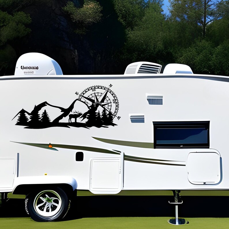 Mountain Ands Compass Caravan Decal, Caravan Sticker, Vinyl Decal