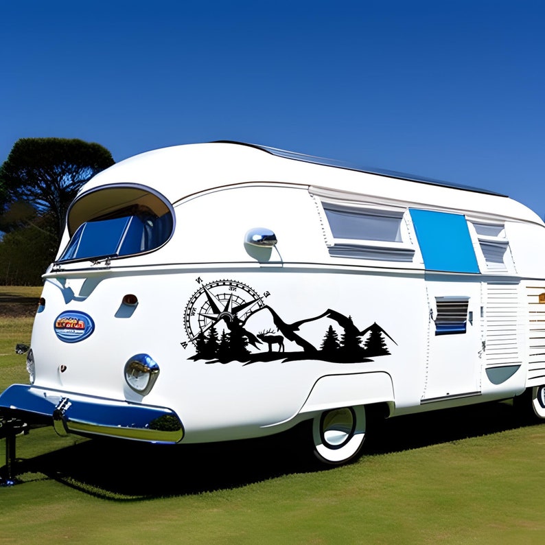 Mountain Ands Compass Caravan Decal, Caravan Sticker, Vinyl Decal