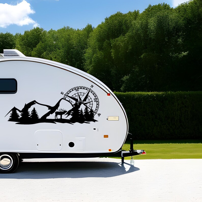 Mountain Ands Compass Caravan Decal, Caravan Sticker, Vinyl Decal
