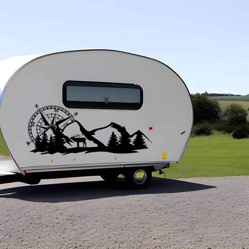 Mountain Ands Compass Caravan Decal, Caravan Sticker, Vinyl Decal